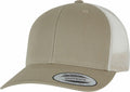 A tan baseball cap featuring a mesh back and a snapback closure from Flexfit By Yupoong. It has a solid fabric front panel and displays the label "Snapback" and "Yupoong" on the brim. The product name is YP237.