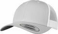 A YP237 light gray snapback cap, designed by Flexfit By Yupoong, featuring a white mesh back panel, flat brim, and a sticker on the visor.