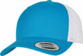 A cap from the Flexfit By Yupoong collection, specifically the YP237 model, is depicted. It features solid blue front panels and white mesh back panels, with a sticker on the visor that reads "Snapback, Yupoong.