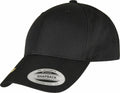 Flexfit By Yupoong's YP244 black snapback baseball cap features a curved brim and a front sticker that reads "The Authentic Yupoong Snapback Since 1974.