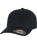 The Flexfit by Yupoong YP Signature cotton canvas spa (RXZ2109) is a plain black baseball cap with a curved peak and product sticker on the visor, shown angled against a white background.